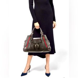 GUCCI Heritage Web Black Leather Shoulder Bag